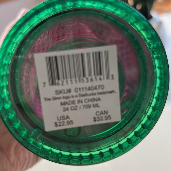 Starbucks venti tumbler green grid design with pink lid - Picture 5 of 5